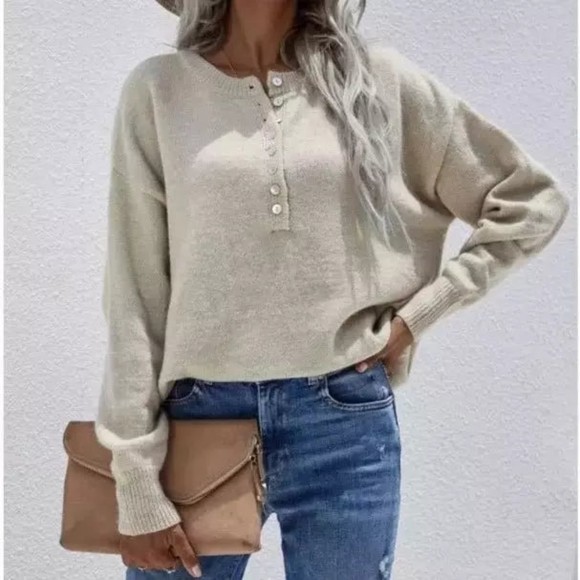 Women's Beige Knit Pullover Sweater - Picture 2 of 2